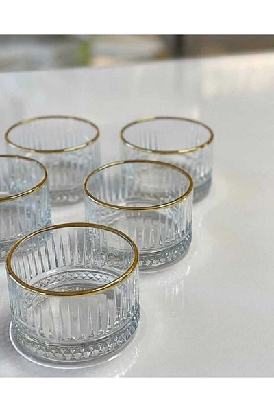 Paşabahçe Set of 6 Elysia Gold Gilded - Elysia Gold 235 Cc Small Bowl - Small Snack Bowl - Presentation Bowl-s