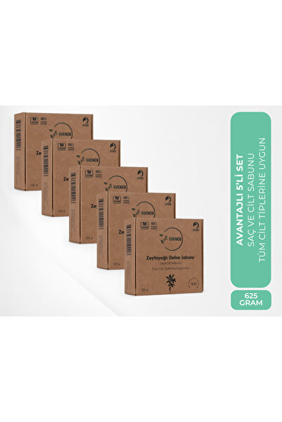 Suencu 5'li Set / Doğal, El Yapımı, Vegan Zeytinyağlı Defne Sabunu / %60 Defn...