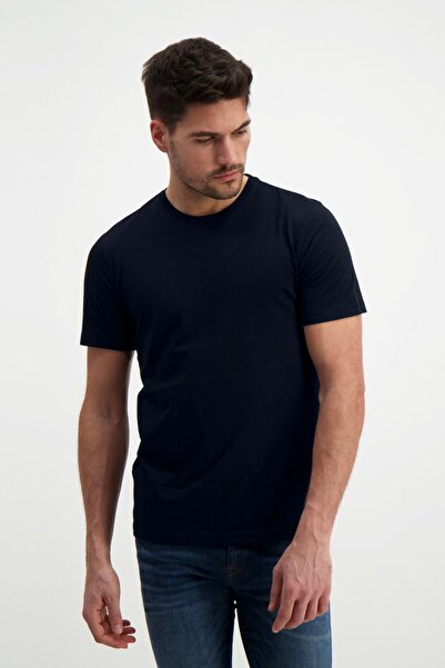 Lafarque Ανδρικό μπλουζάκι Navy Blue Crew Neck Slim Fit Basic