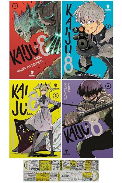 Akıl Çelen Kitaplar Kaiju No 8 1-2-3-4. Ciltler Manga Seti + Mat. Öğreten Cetvel