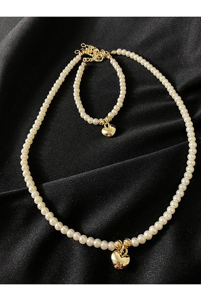Passionis Jewelry سوار قلادة على شكل قلب من Afra Saraçoğlu مع اللؤلؤ