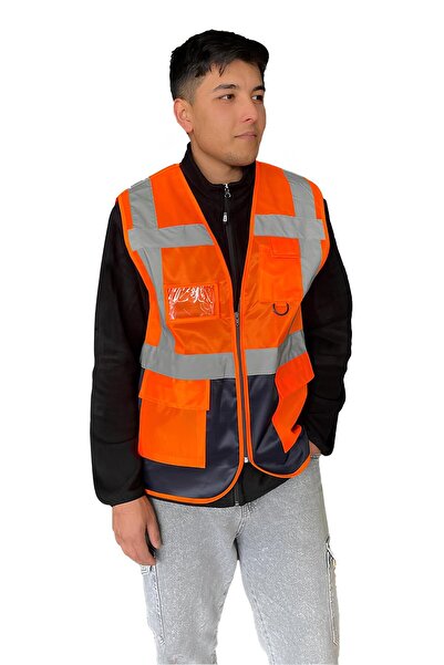 Selçuklu Plus Ikaz Yeleği Mühendis Tipi Cepli Fosforlu Reflektörlü Sarı - Lacivert