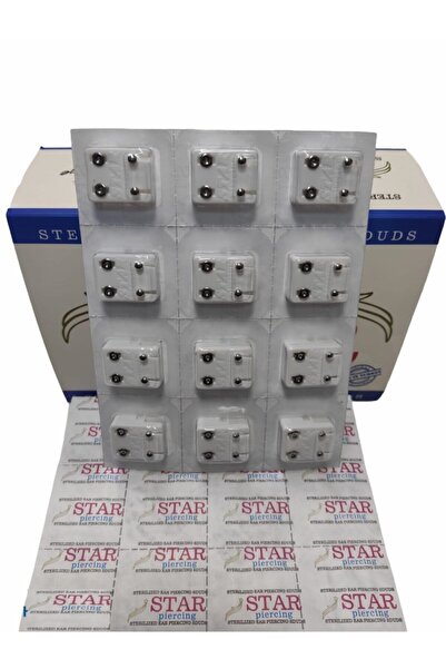 Star Kulak Delme Küpesi 1düzine (12çift) Beyaza Top Metal