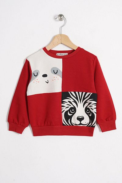 zepkids Boy's Red Sweatshirt - Lazy Animal Figure