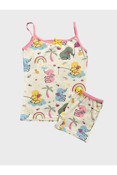 elmas kids Girl's Cotton Elephant Patterned White Athlete Boxer Set