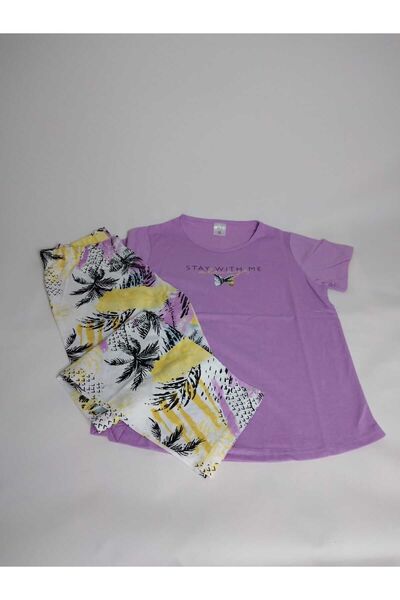 New Pajamas Women's Purple Short Sleeve Butterfly Patterned Crew Neck Oval Sk...