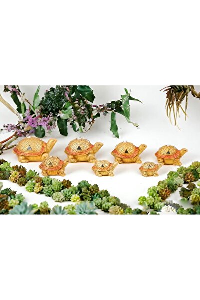 e-life shop Lüks Motifli Aynalı 7’li Kaplumbağa Biblo Heykel Hediyelik Dekora...