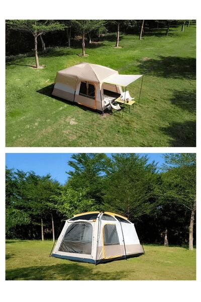 Genel Markalar Büyük Uzay Kamp Çadırları 8-10 Kişi Çift Kat 1 Oda 1 Oturma Odası Kamp Çadırı 380*260*200 CM