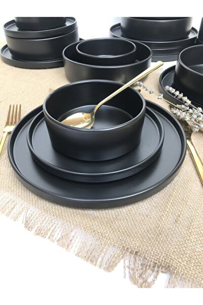 GULHANILE Stackable Mat Siyah 24 Parça 6 Kişilik Yemek Takımı