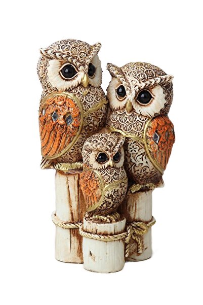 e-life shop Lüks İşlemeli Taşlı Aynalı 3’lü Aile Baykuş Biblo Heykel Ev Ofis Yeni Yıl Hediyesi Dekor Vitrin Süsü