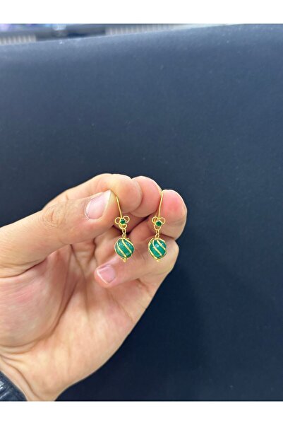 ahes kuyumculuk 14 Ayar Altın Mardin El İşçiliği İle Yapılan Yeşil Küpe