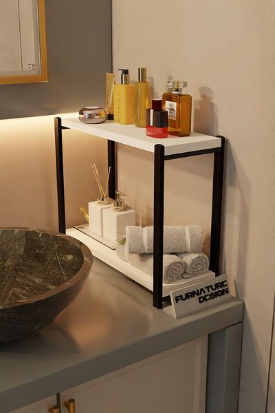 FurnatureDesign Bathroom Organizer 2 Shelves Metal Table Top Organizer - White