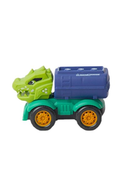e-life shop Dino Truck Dinozor Başlı Motor Becerisi Geliştirici 4’lü İş Makineleri Çek Bırak Oyuncak Araba Seti