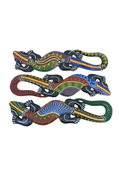 e-life shop El Sanatı Aborjin Boyama Doğal Ahşap Kertenkele Duvar Dekoru Mask...