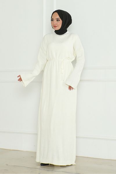 Bestenur Φόρεμα Miran White Knitwear - 1128