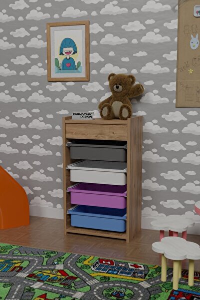 FurnatureDesign 4 Sepetli Oyuncak Dolabı Çok Amaçlı Mutfak Dolabı Sebzelik At...