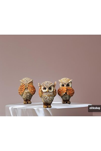 e-life shop Görmedim Duymadım Bilmiyorum 3’lü Baykuş Biblo Heykel Ev Ofis Yen...