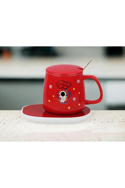 e-life shop كوب قهوة بسخان كهربائي 220 فولت بتصميم رائد فضاء مع غطاء (قابس)