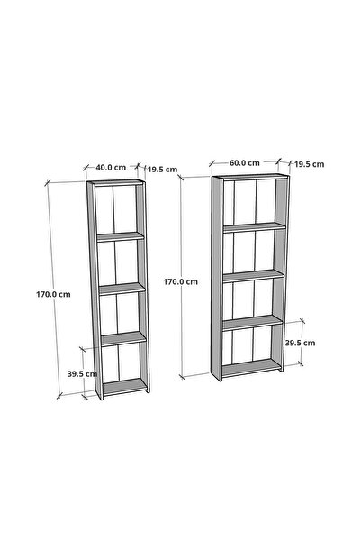 CMKStore 5 Raflı Kitaplık Seti Arkalıklı 1 Dar 1 Geniş Raf Kütüphane 170 cm Beyaz
