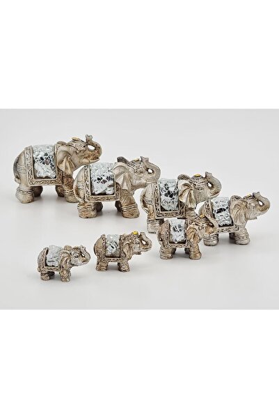 e-life shop Lüks Motif İşlemeli Taşlı 7’li Fil Heykeli Biblo Hediyelik Dekoratif Ürün Konsol Vitrin Masa Süsü 5