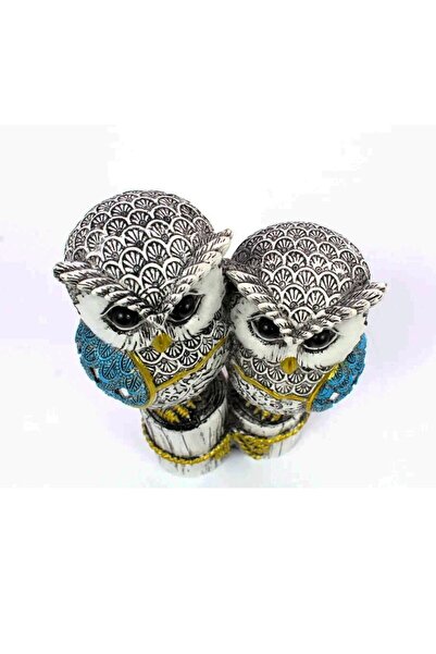 e-life shop Lüks İşlemeli Taşlı Aynalı 2’li Baykuş Biblo Seti Bahçe Ofis Konsol Süsü Dekoratif & Hediyelik Obje