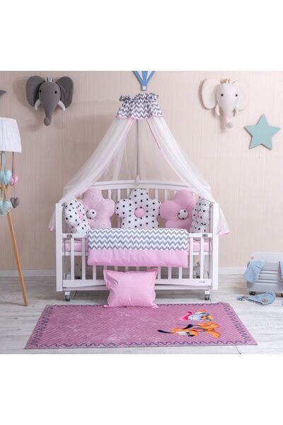 Mini Baby Bebek Uyku Seti 60x120 Astel Pembe Cibinlikli