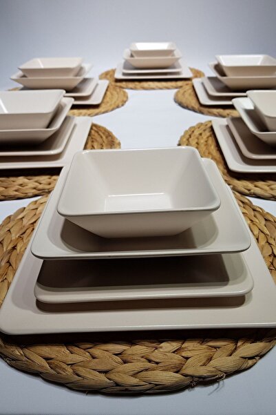 GULHANILE Mat Krem Kare 24 Parça 6 Kişilik Yemek Takımı