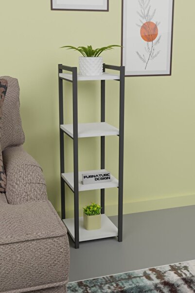 CMKStore Metal Ahşap Dekoratif Çok Amaçlı Raf 4 Katlı Beyaz 29x29 cm Banyo Mutfak Rafı Çiçeklik Organizer