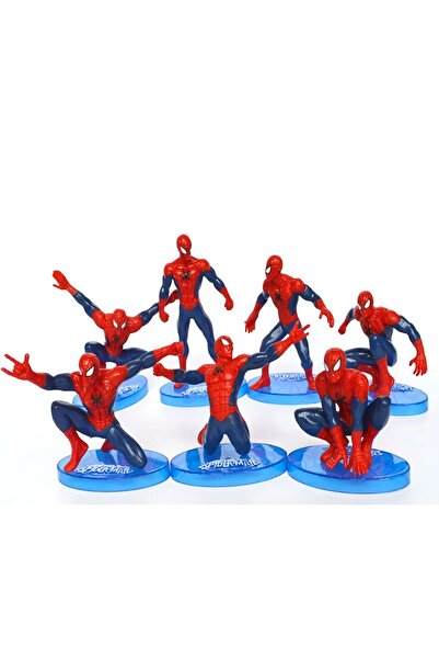 e-life shop Spiderman Örümcek Adam Aksiyon Karakter Stantlı 7’li Figür Koleksiyon & Oyuncak Seti Pasta Süsü 10cm