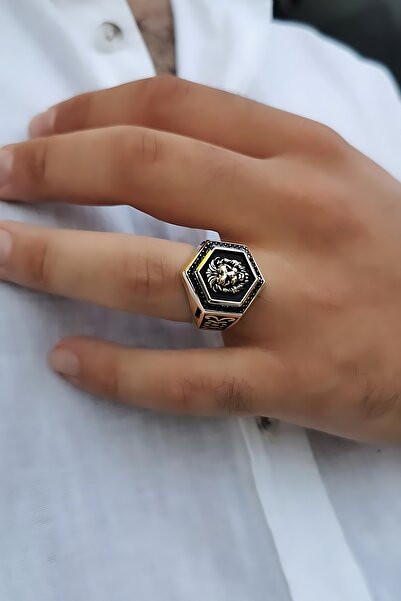 Utku Kuyumculuk 14 AYAR İTALYAN MODEL ASLAN FİGÜRLÜ ALTIGEN ERKEK ALTIN YÜZÜK