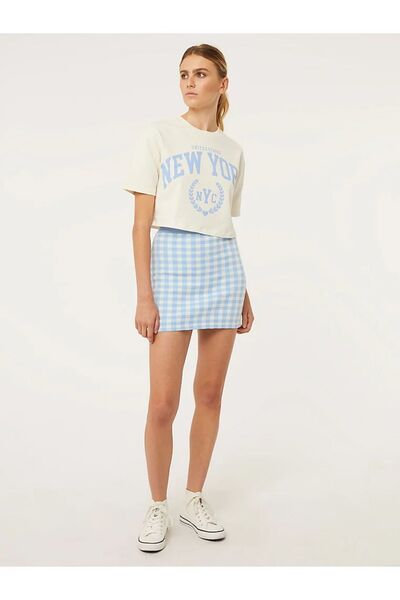 NEWLAKER Oversize New York Crop Top Cream T-Shirt