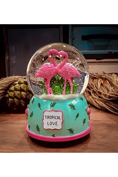 e-life shop Tropical Love Aşık Flamingo Temalı Kar Küresi Hediyelik Dekoratif...