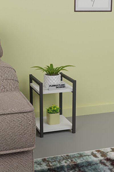 CMKStore Metal Ahşap Dekoratif Çok Amaçlı Raf 2 Katlı 29x29 Cm Beyaz Banyo Mutfak Rafı Çiçeklik Organizer