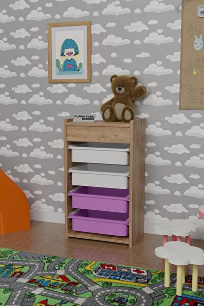 FurnatureDesign 4 Sepetli Oyuncak Dolabı Çok Amaçlı Mutfak Dolabı Sebzelik At...