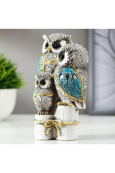 e-life shop Lüks İşlemeli Taşlı Aynalı 3’lü Aile Baykuş Biblo Heykel Ev Ofis Yeni Yıl Hediyesi Dekor Vitrin Süsü