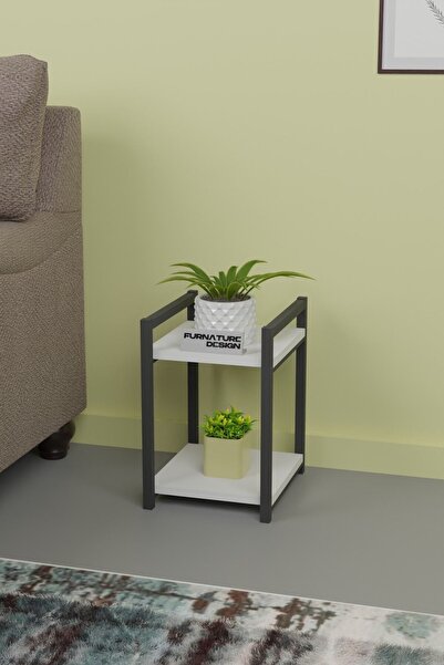 CMKStore Metal Ahşap Dekoratif Çok Amaçlı Raf 2 Katlı 29x29 Cm Beyaz Banyo Mutfak Rafı Çiçeklik Organizer