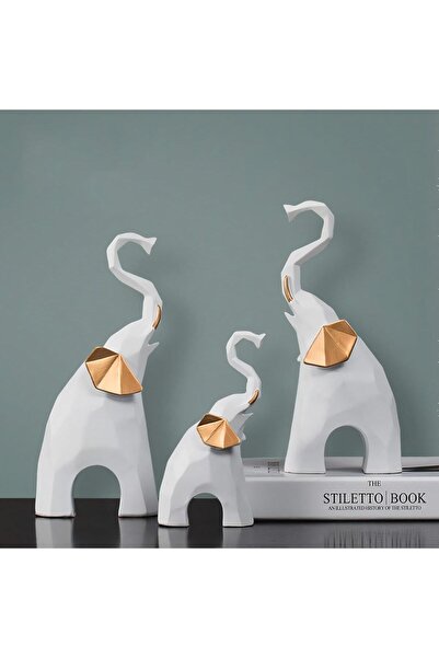 e-life shop Lüx Kübik Tasarım 3lü Şans Bereket Fil Biblo Seti Ev Ofis Hediyes...