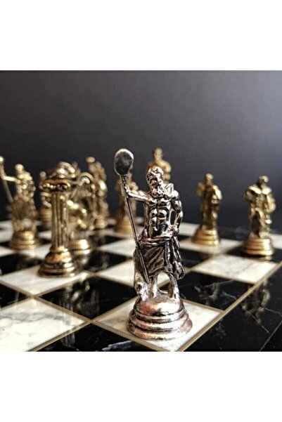 Libby مجموعة شطرنج مرصعة بأحجار مصبوبة على شكل روماني مقاس 25 سم