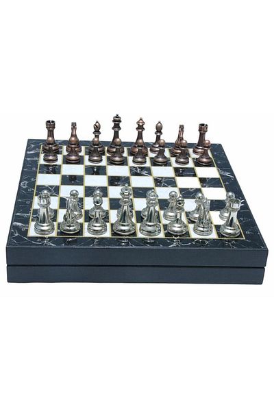 SHOPHANGAR Luxury Steel Zamak Cast Professional Classic Chess Set Bright Surface MDF Chessboard