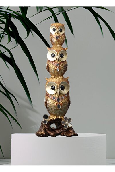 e-life shop Lüks Aynalı Üst Üste 3’lü Baykuş Biblo Heykel Ev Ofis Yeni Yıl He...