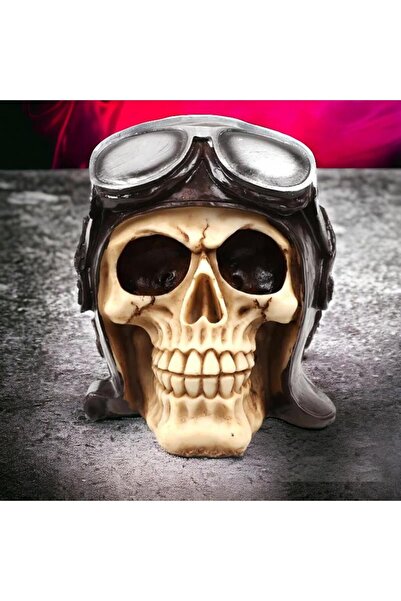e-life shop Gotik Stil Retro Uçak Pilotu Kurukafa İskelet Biblo Heykel Dekora...