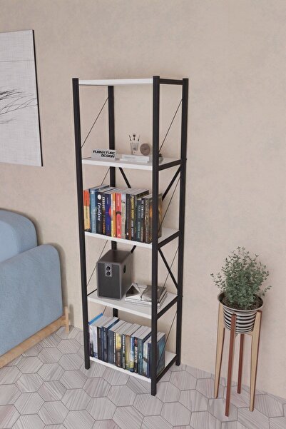 CMKStore 5 Dar Raflı Metal Kitaplık Dekoratif Çok Amaçlı Raf - Beyaz