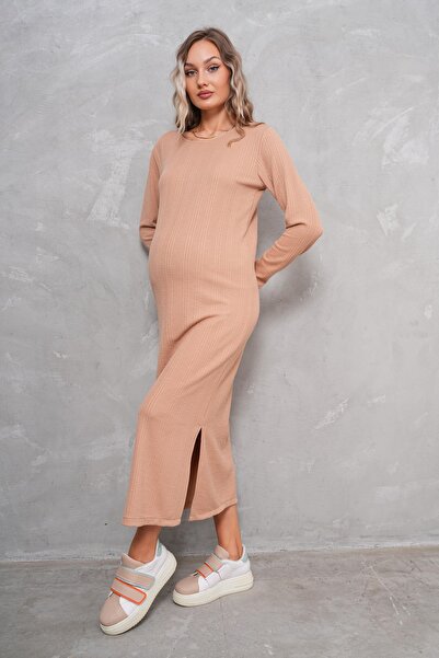 Miss Dünya Lissa Hamile ve Lohusa Uzun Kol Saç Örgü Desenli Elbise