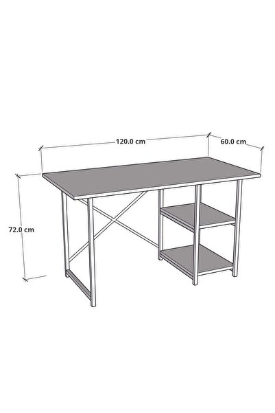 CMKStore Çalışma Masası 2 Raflı Metal Ahşap 60x120 Ofis Bilgisayar Masası Atlantik Çam