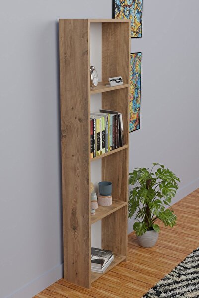 CMKStore 5 Raflı Kitaplık Arkalıklı Dar Raf Kütüphane 170 cm Atlantik Çam