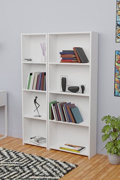 CMKStore 5 Raflı Kitaplık Seti Arkalıklı 1 Dar 1 Geniş Raf Kütüphane 170 cm Beyaz