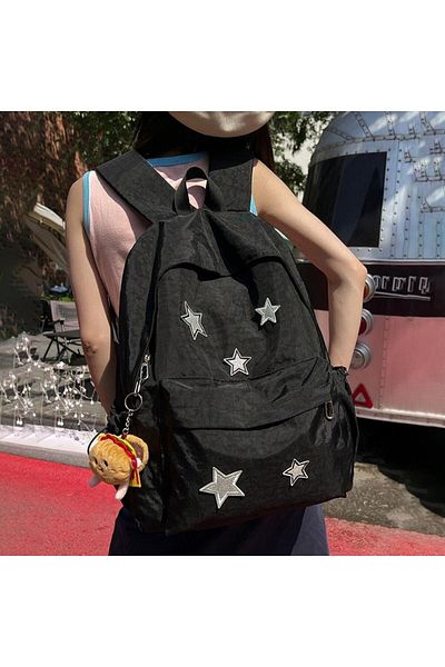 Köstebek Black Basic Star Collage School Backpack with Water Bottle -mingalondon
