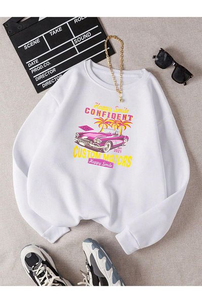 BENROMA Unisex Παιδικό Φούτερ - Εκτύπωση Αυτοκινήτου, Crew Neck