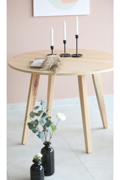woodywood 103 Cm Ahşap Model Yemek Masası Yuvarlak Çam Kaplama Mutfak Ofis Ma...