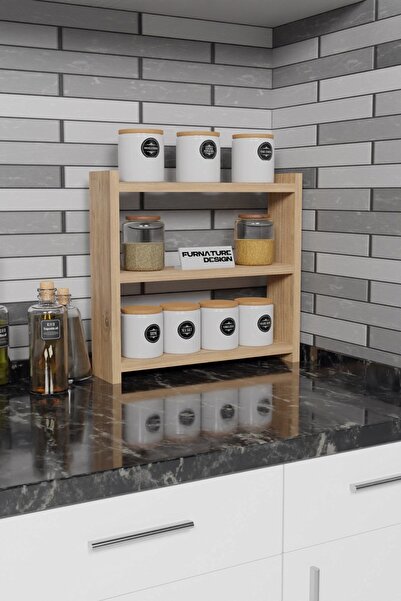 CMKStore Tezgah Üstü Çok Amaçlı Baharatlık 3 Raflı Mutfak Rafı 40x10 cm Atlantik Çam